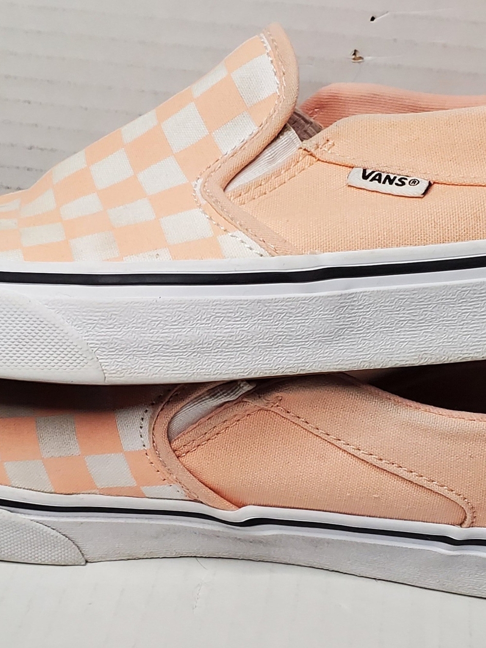 Vans Slip-On Checkerboard Peach/White Shoes Womans 10 - Picture 3 of 8